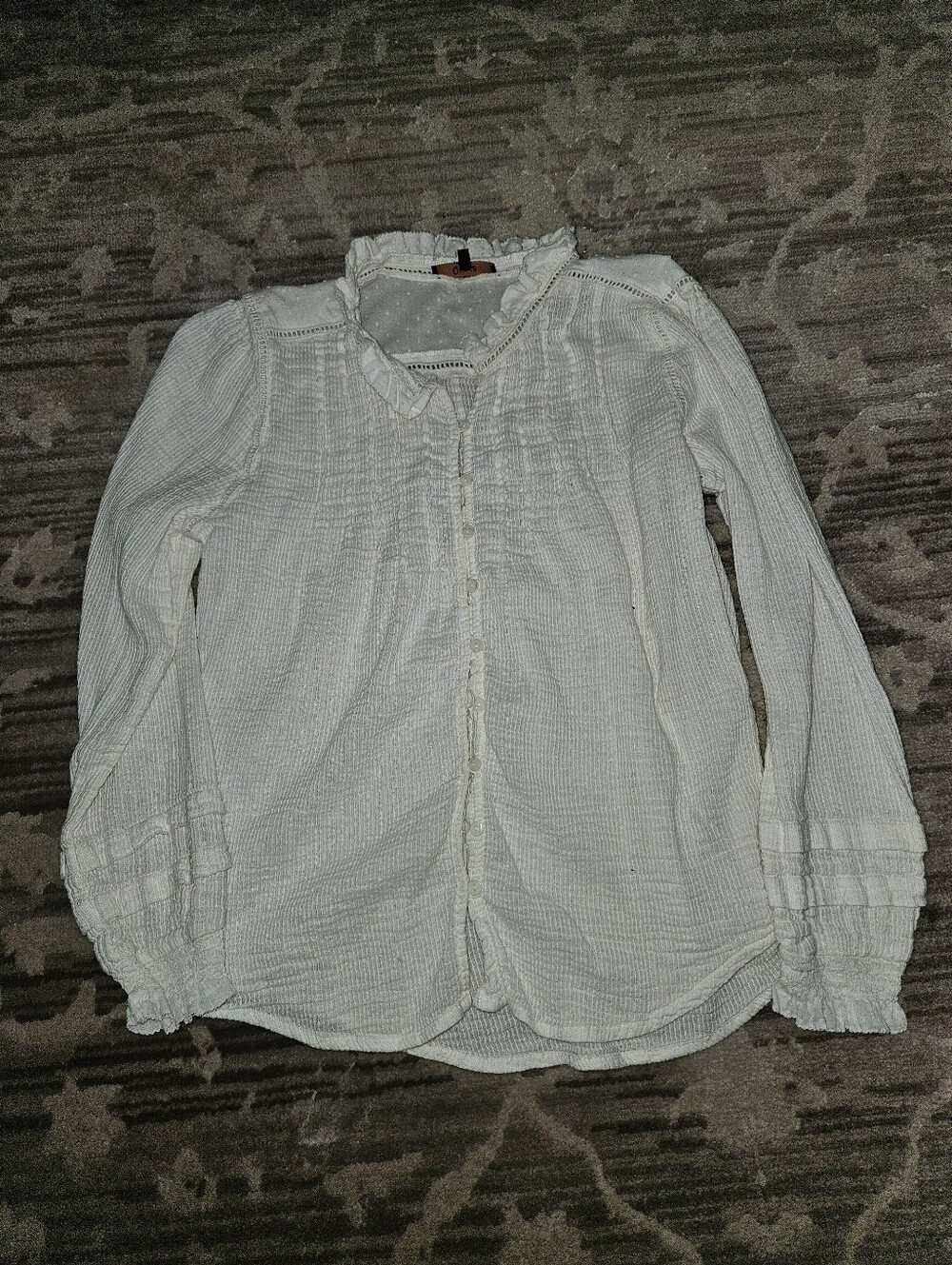 White Textured Button-Front Peasant Blouse Quince